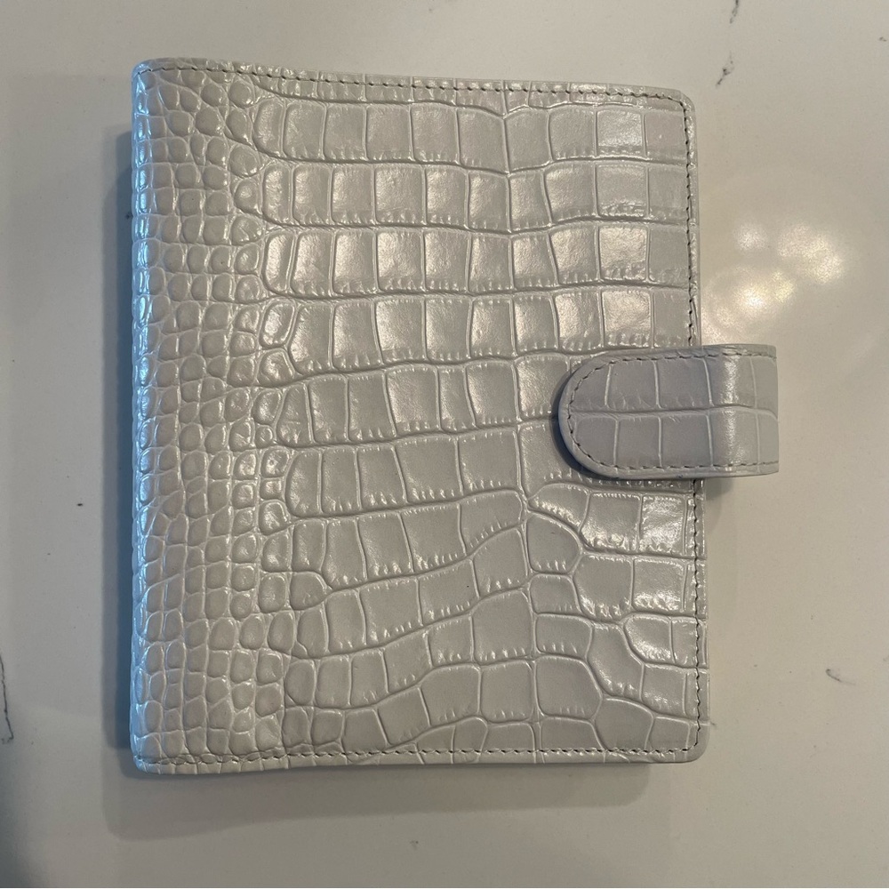 Van Der Spek A6 Leather Ring Agenda Planner in Beige Croco